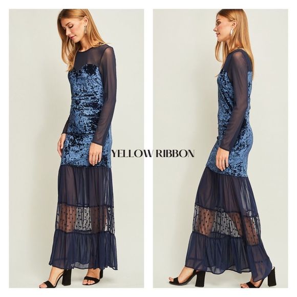 NEW entro Mesh Maxi Dress with Velvet Body Detail - Picture 4 of 5